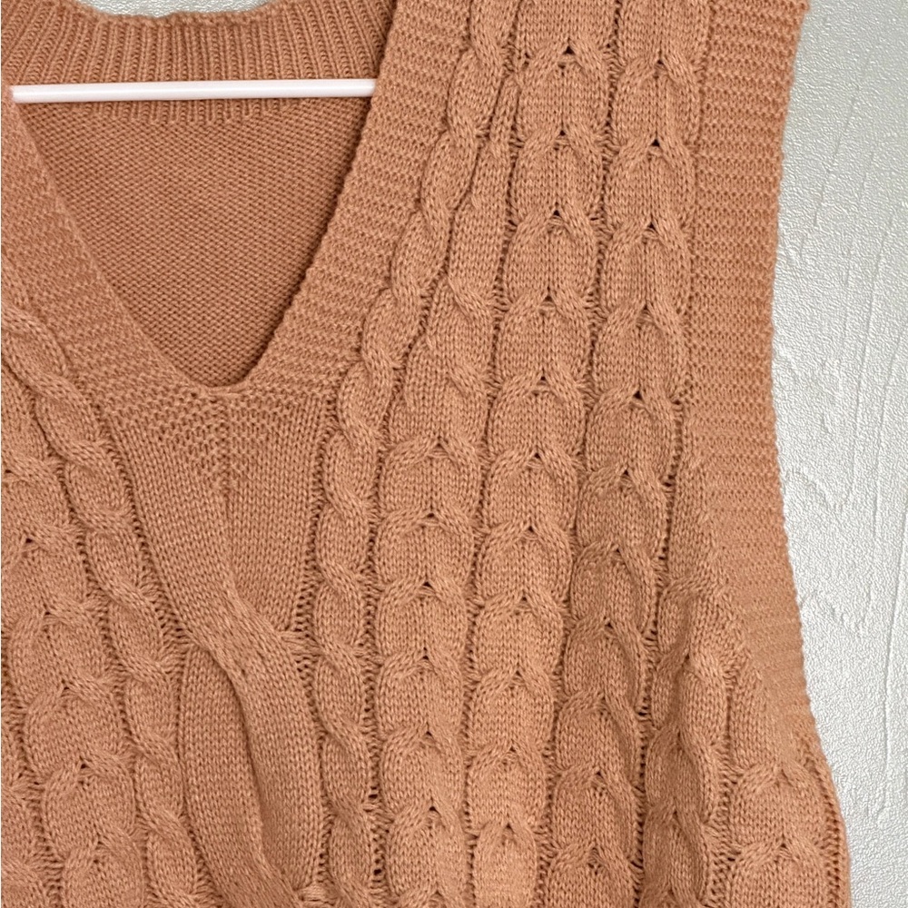 SHEIN V-Neck Cable Knit Sweater - Brown